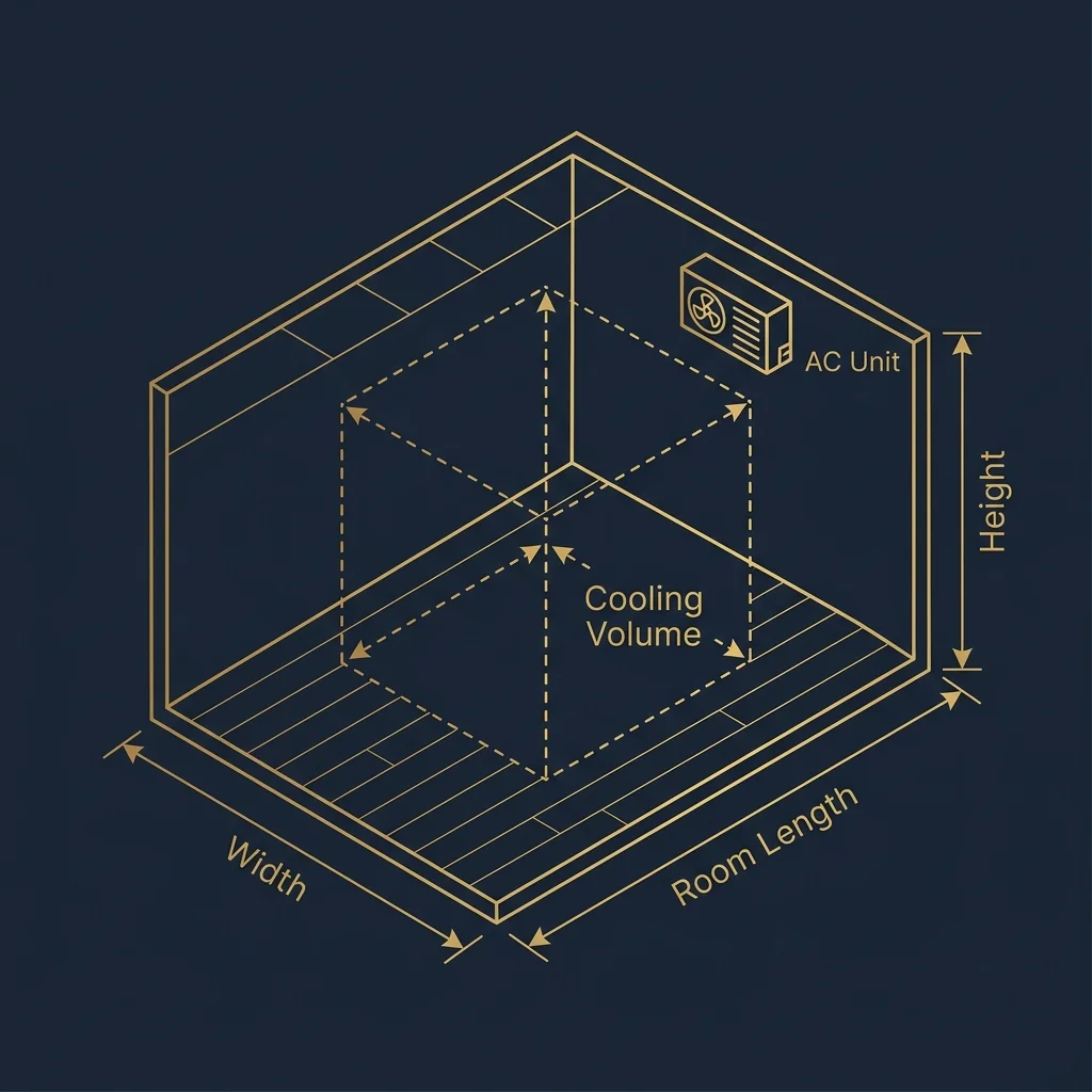 Room AC Cooling Volume & Placement Diagram