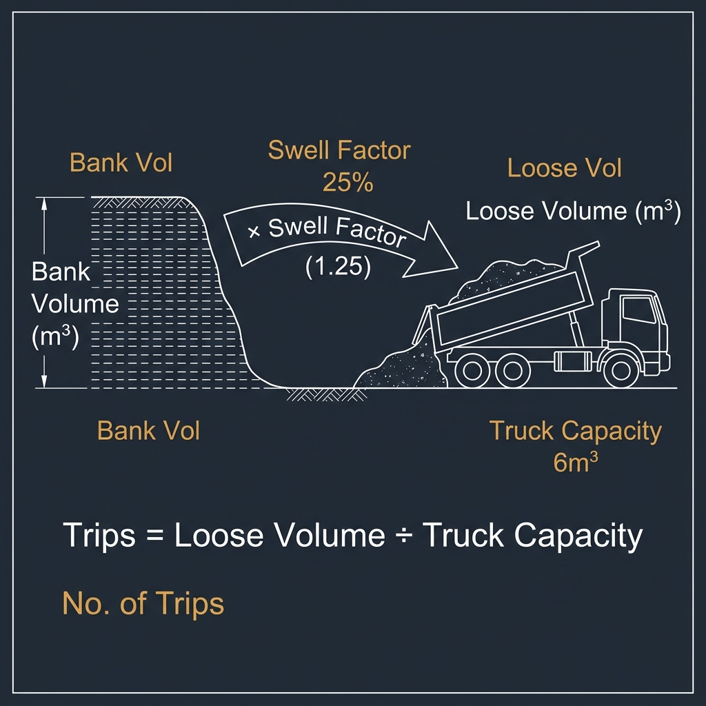 Soil Swell Factor & Tipper Truck Trip Calculation Diagram