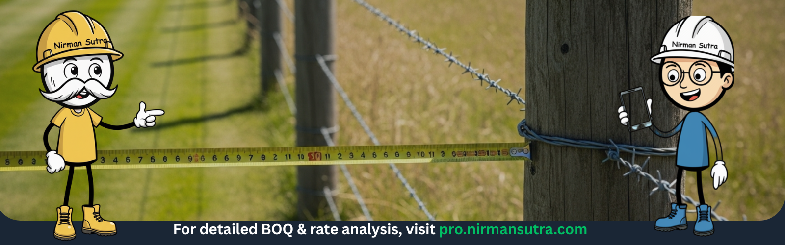 Security fencing with RCC posts and barbed wire around a property boundary