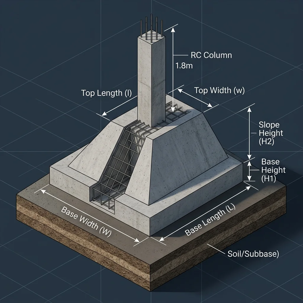 Trapezoidal Footing Dimensions Diagram