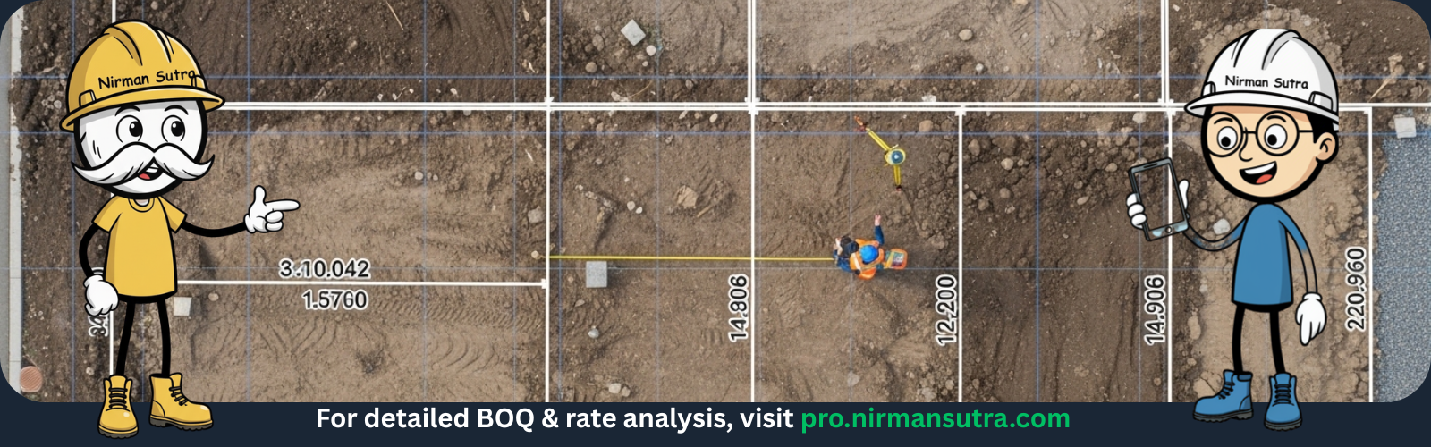 Professional land surveying of a residential plot area with measuring tools