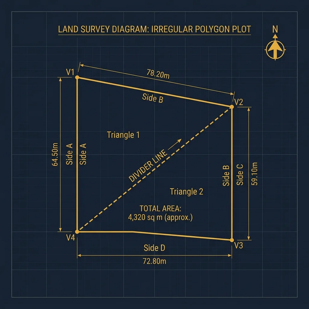 Irregular Land Plot Survey & Area Calculation Diagram