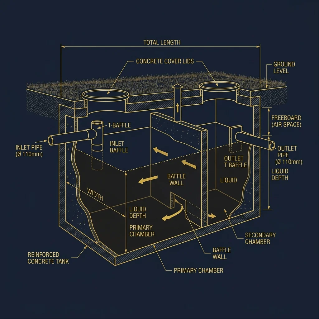 Water Tank Structural & Capacity Dimensions Diagram