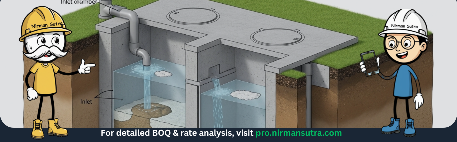 Two-chamber concrete septic tank installation for sanitation