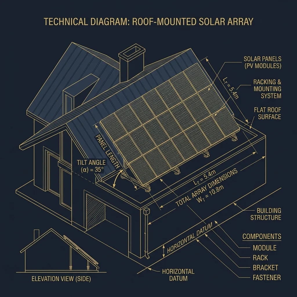 Solar Panel Rooftop Space & Tilt Angle Diagram