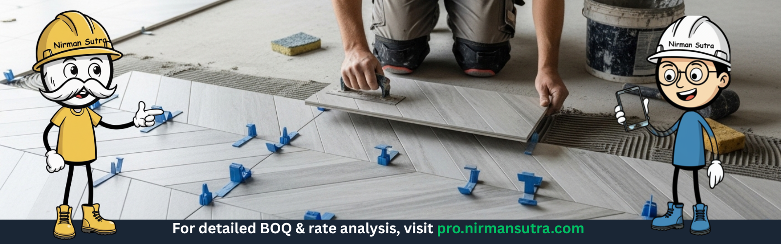 Professional floor and wall tiling with precision spacing and grout finishing