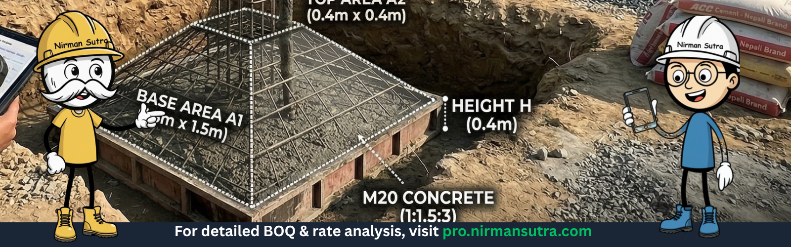 Trapezoidal sloped footing construction for a heavy column foundation