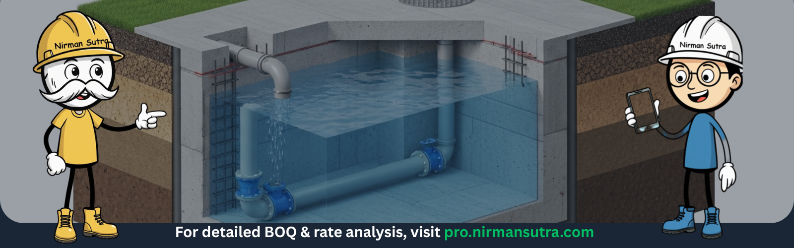 Underground reinforced concrete water storage tank for residential use